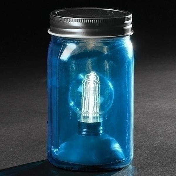 6.5" Battery Operated LED Edison Globe Blue Glass Mason Jar 1