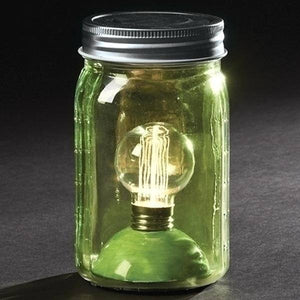 6.5" Battery Operated LED Edison Globe Green Glass Mason Jar 1