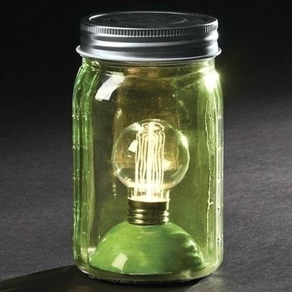 6.5" Battery Operated LED Edison Globe Green Glass Mason Jar 1