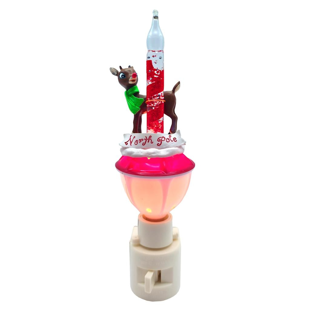 6.75" Rudolph the Reindeer with North Pole Sign Bubble Night Light 1