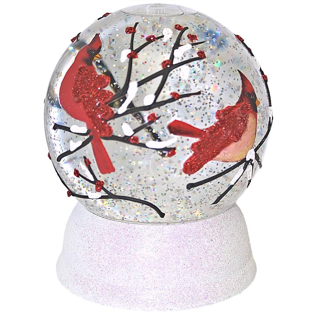 6" Battery Operated Painted Cardinal LED Glitter Dome 1