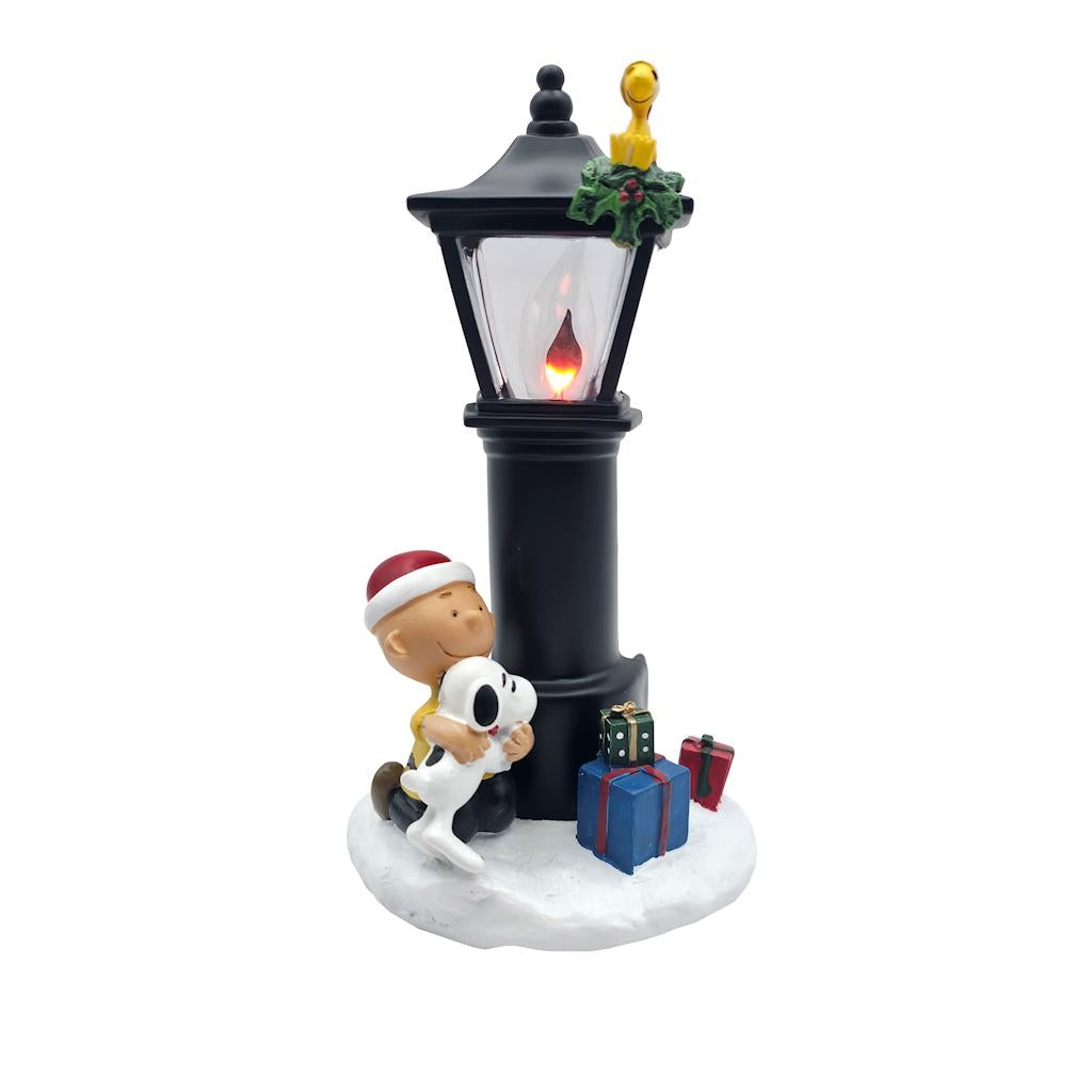 8.25" Charlie Brown Snoopy and Woodstock by Lamp Post Flicker Night Light 1