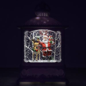 8.75" Santa with Deer LED Swirl Lantern 2