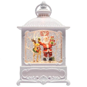 8.75" Santa with Deer LED Swirl Lantern 1