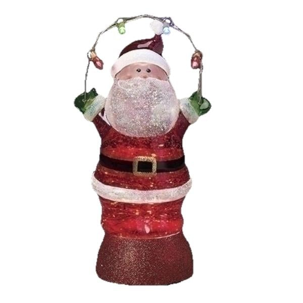 9.5" Santa with String Lights Plug-in/Battery Operated Swirl Lantern 1