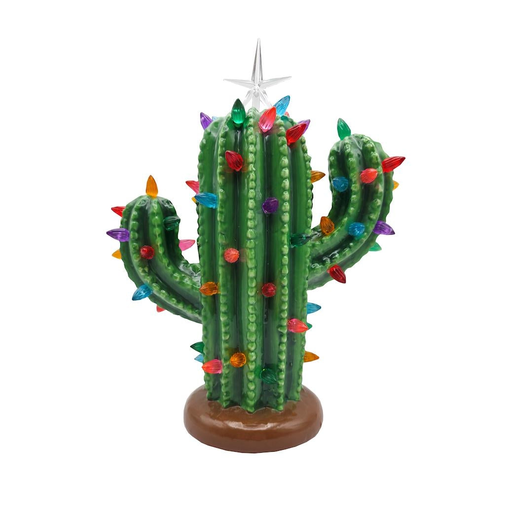 12.5" Multi-Color Lighted Ceramic Cactus Christmas Decoration 1