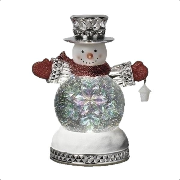 10" Snowman with Red Scarf Plug-in/Battery Operated Swirl Lantern 1