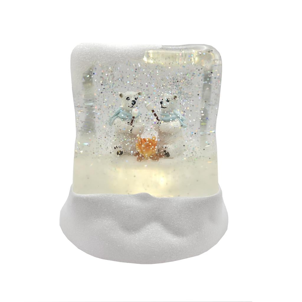 5" Polar Bears Roasting Marshmallows Plug-in/Battery Operated Swirl Lantern 1