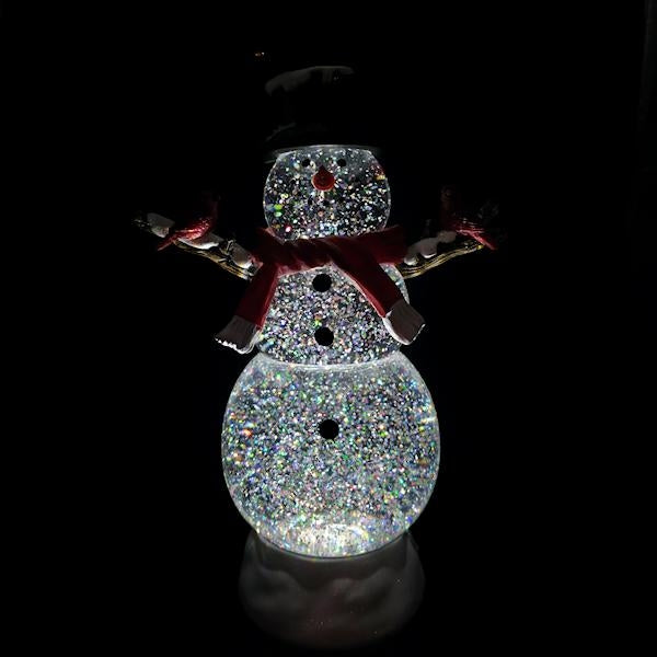 12" Snowman with Cardinals Plug-in/Battery Operated Swirl Lantern 2