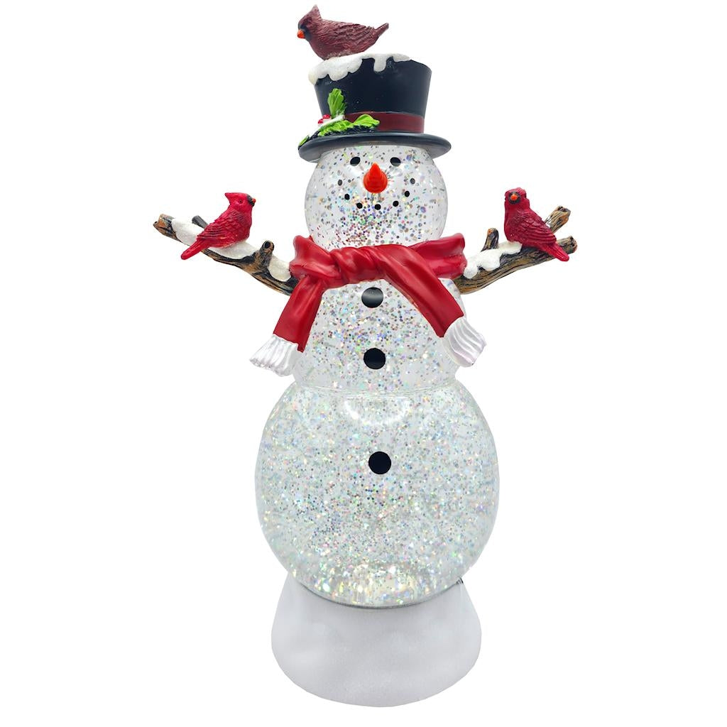 12" Snowman with Cardinals Plug-in/Battery Operated Swirl Lantern 1