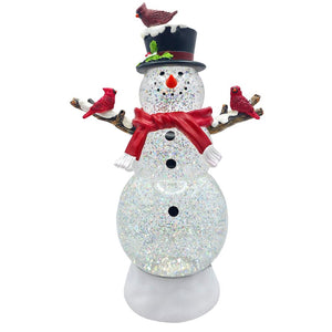 12" Snowman with Cardinals Plug-in/Battery Operated Swirl Lantern 1