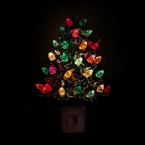 5.75" Ceramic Metallic Green Christmas Tree Night Light 2