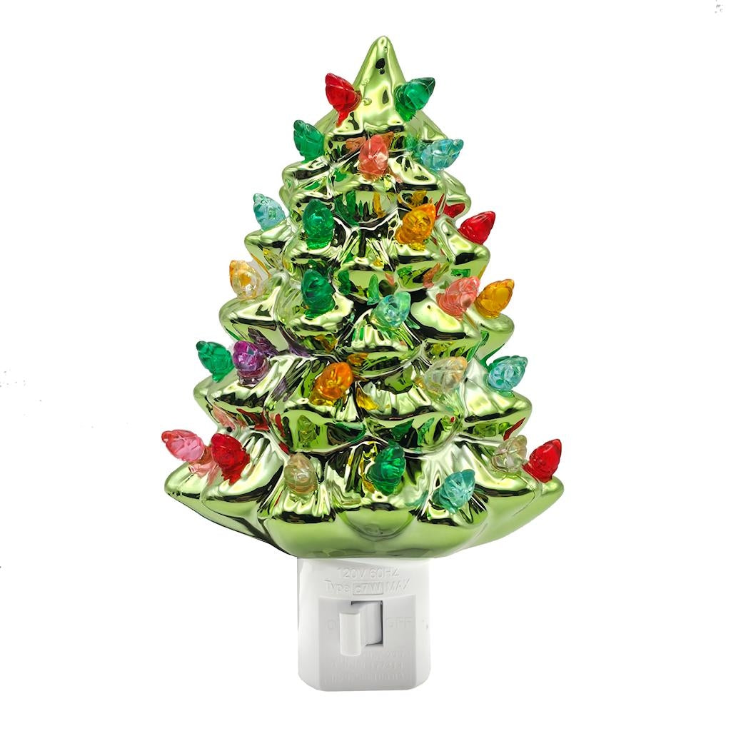 5.75" Ceramic Metallic Green Christmas Tree Night Light 1