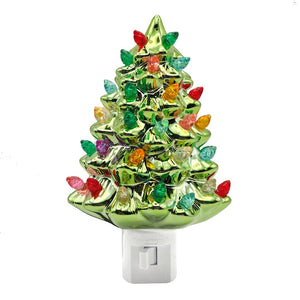5.75" Ceramic Metallic Green Christmas Tree Night Light 1