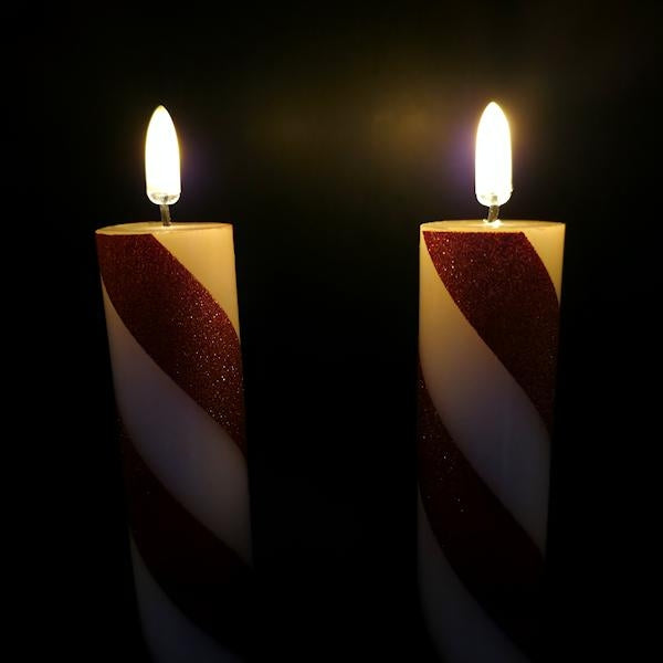 8.5" Red/White Stripe LED Taper Candle (2 Pack) 2