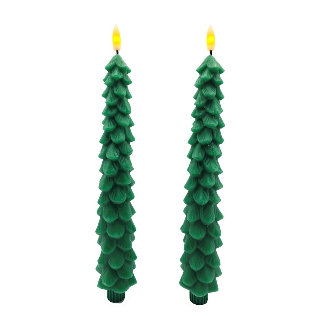 10.5" Green Christmas Tree LED Wax Taper (2 Pack) 1