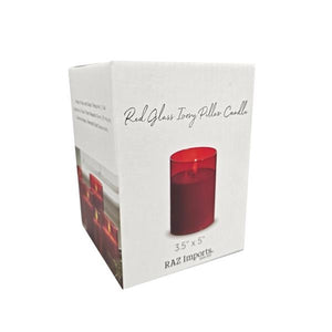 6" Ivory Red Glass LED Wax Battery Operated Pillar Candle with Timer 2