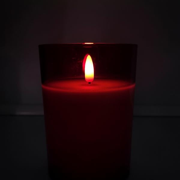 6" Ivory Red Glass LED Wax Battery Operated Pillar Candle with Timer 3