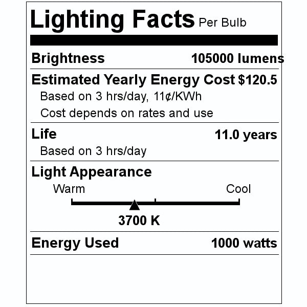 1,000 watt BT56 Mogul Screw Base 3700K Natural White Metal Halide 2