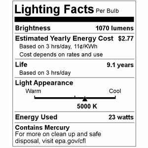 23 watt 120 volt BR38 Medium Screw Base 5000K Daylight CFL 2