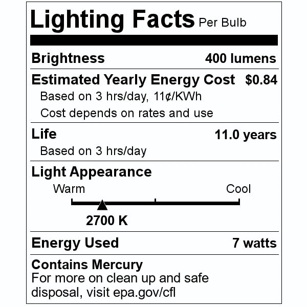 7 watt T4 2-Pin Base 2700K Warm White CFL 2