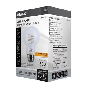6 watt 120 volt A19 Medium Screw Base 2700K Warm White Reminiscent Coil Flex Gray Dimmable LED 4