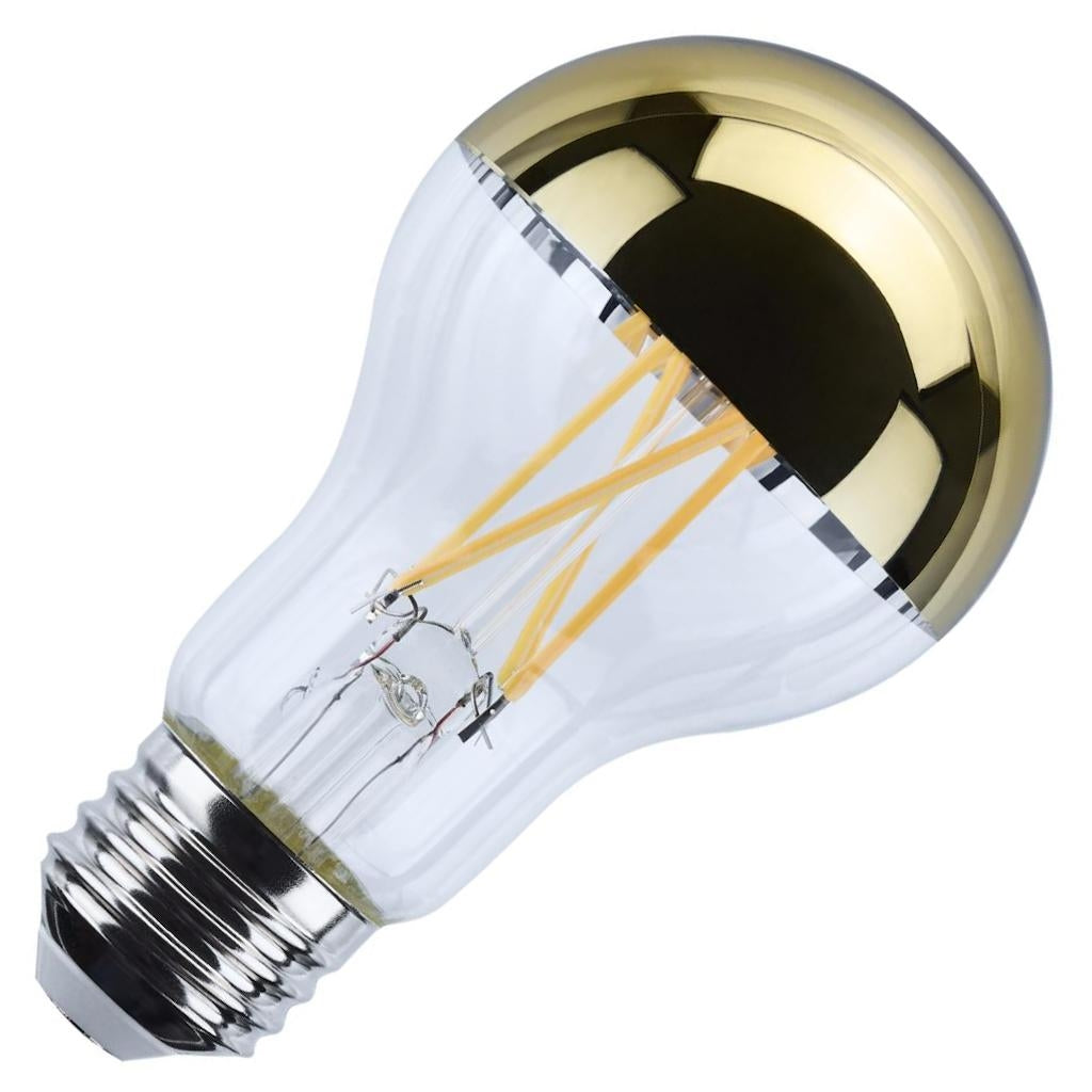 8 watt 120 volt A19 Medium Screw Base 2700K Gold Coated Top Dimmable LED 1