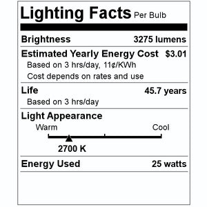 25 watt 120/277 volt A23 Mogul Screw Base 2700K Warm White Non-Dimmable LED 2
