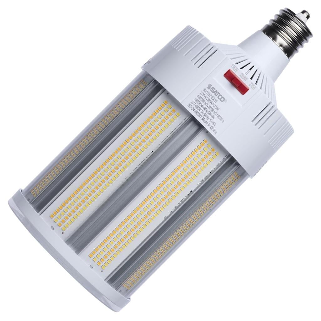 Selectable watt 277/480 volt Corncob Mogul Extended Screw Base CCT Selectable White Clear Lens Polycarbonate Ballast Bypass / Direct Wire Dimmable LED 1