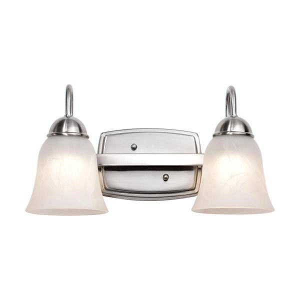 2 Light 15 watt 3000K Brushed Nickel Satin White Glass Shades Vanity Light 3
