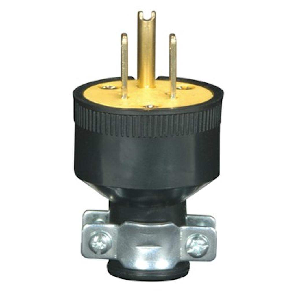 125 volt Black 3 Prong Metal Grip Rubber Plug 1