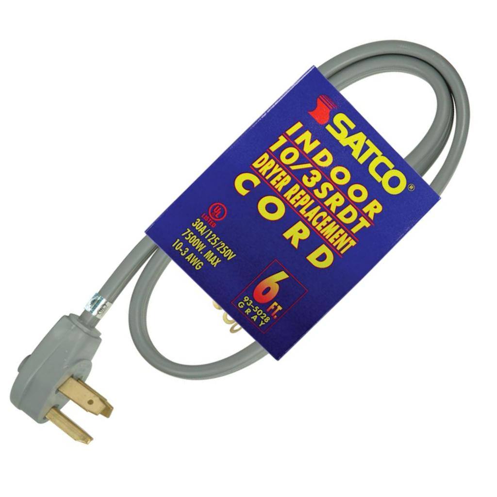 6' 7500W watt 125/250 volt Heavy Duty Gray Replacement Dryer Cord 1