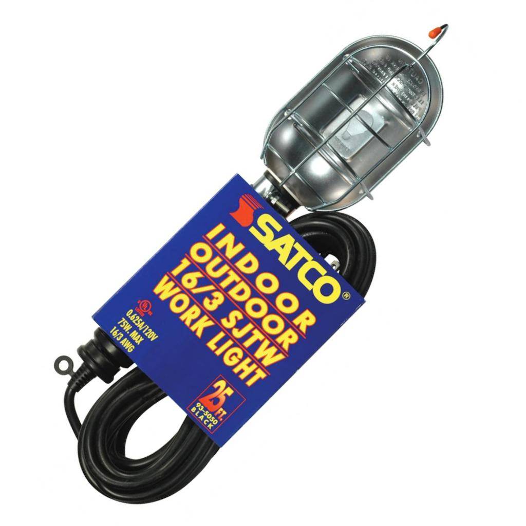25' 75 watt Black Cord Indoor/Outdoor Metal Plain Trouble Light With Cage 1