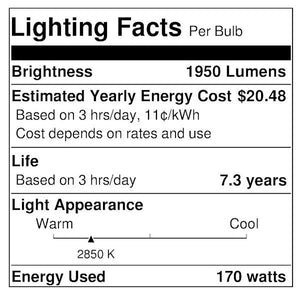 170 watt 130 volt A23 Medium Screw Base Clear 2