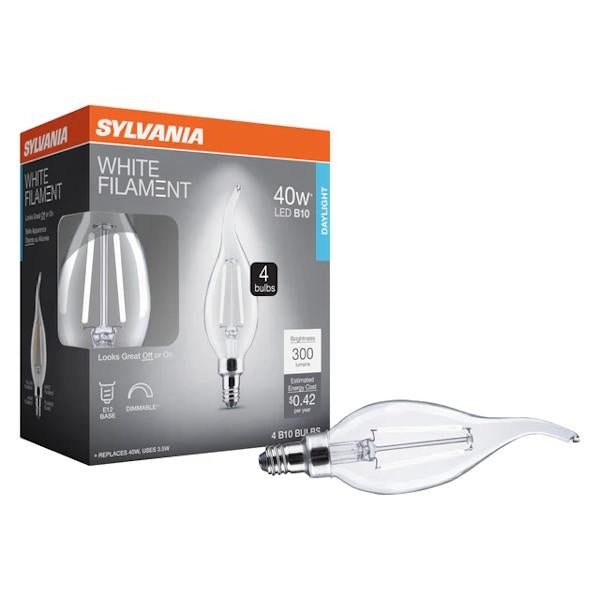 5.5 watt 120 volt B10 Candelabra Screw Base 5000K Daylight Dimmable White Filament LED (4 Pack) 3