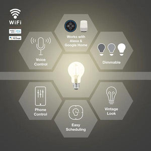 7.5 watt 120 volt A19 Medium Screw Base Warm White Clear Glass Smart Wifi LED Light Bulb 5