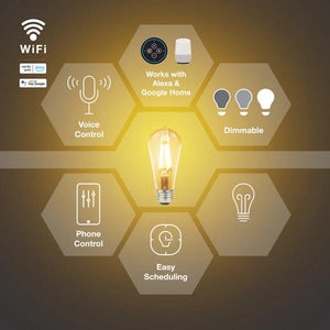 4.5 watt 120 volt ST19 Medium Screw Base Warm White Amber Glass Smart Wifi LED Light Bulb 6