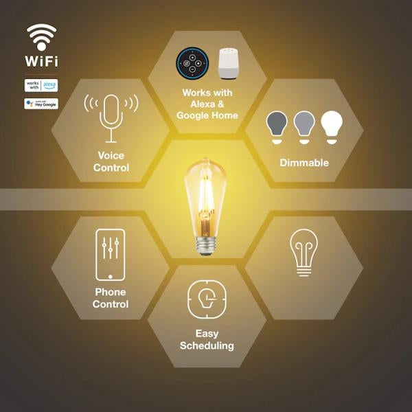 4.5 watt 120 volt ST19 Medium Screw Base Warm White Amber Glass Smart Wifi LED Light Bulb 6