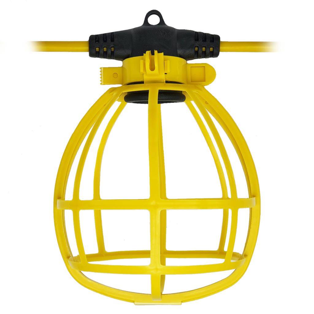 100' 10 Light 120 volt 16 Gauge Yellow Outdoor String Light with Plastic Cage 1