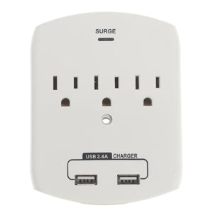 3 Outlet with 2 USB Ports White Outlet Adapter 1
