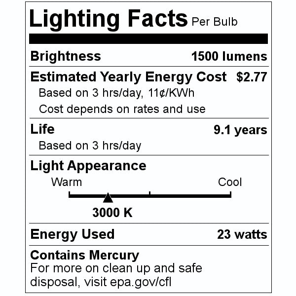 23 watt 120 volt Medium Screw Base 3000K Natural White CFL 2