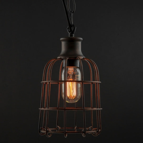1 Light (Medium Screw Base) Open Cage Iron Rust Pendant Light Fixture 2