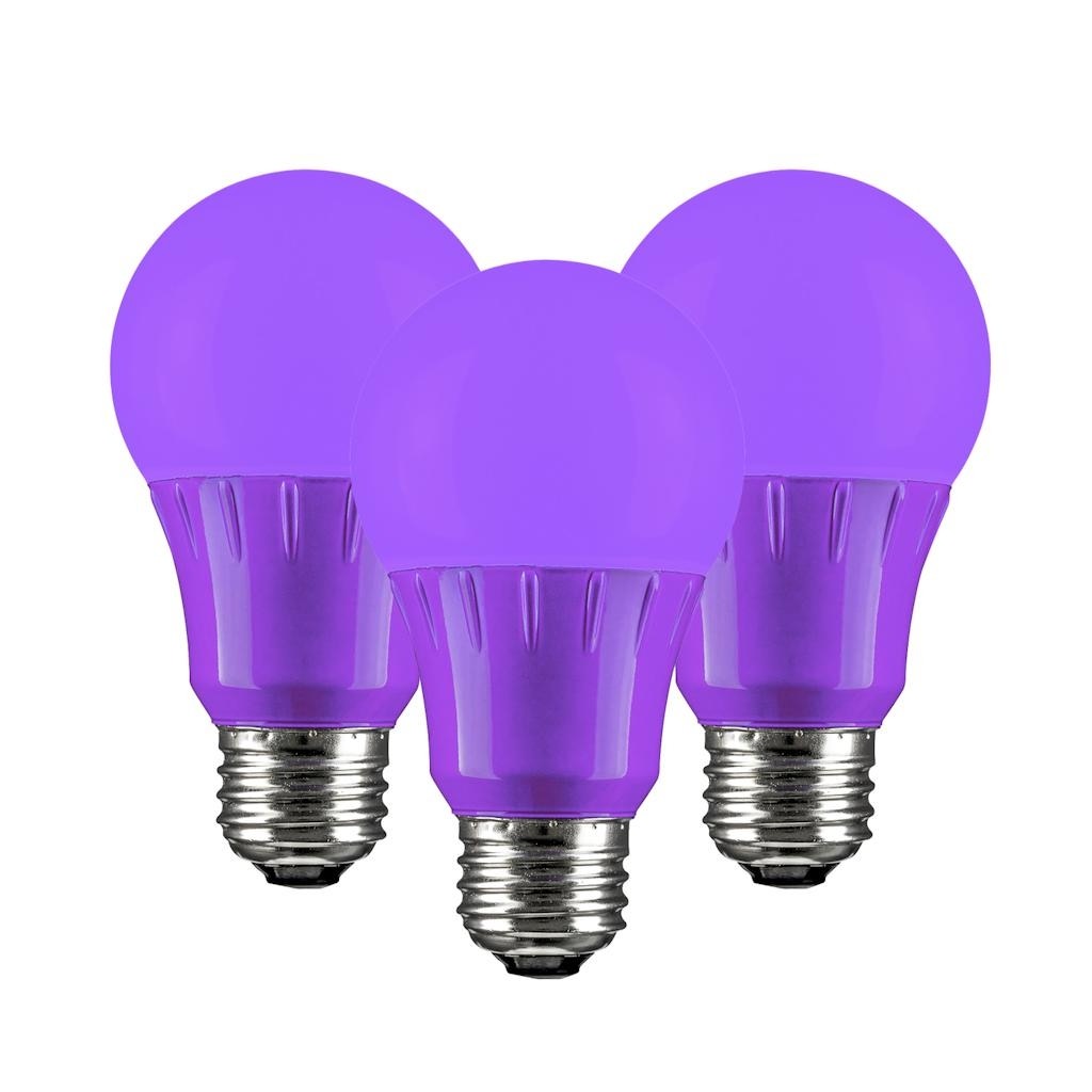 3 watt 120 volt  A19 Medium Screw Base Purple LED Light Bulb (3 pack) 1