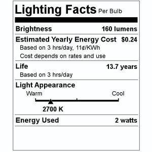 2 watt 120 volt T10 Medium Screw Base 2700K Warm White Clear LED Light Bulb (6 Pack) 2