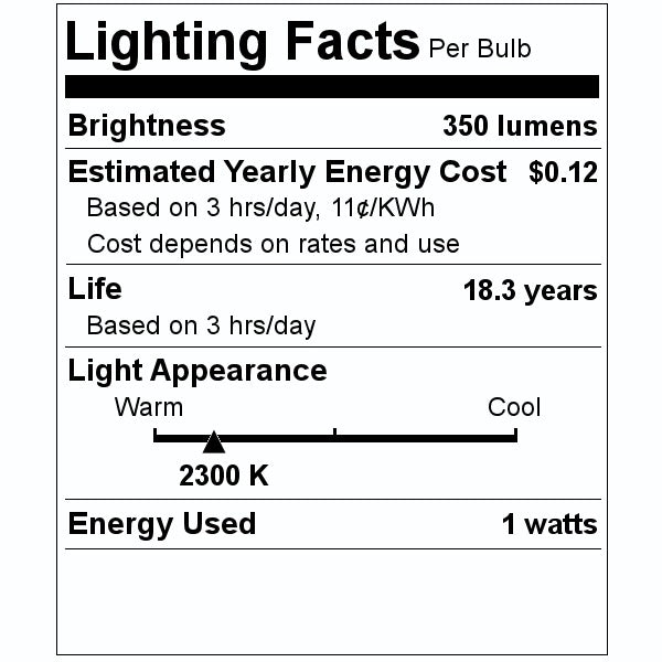 1 watt 120 volt C11 Candelabra Screw Base 2300K Warm White Clear Star Filament LED 2
