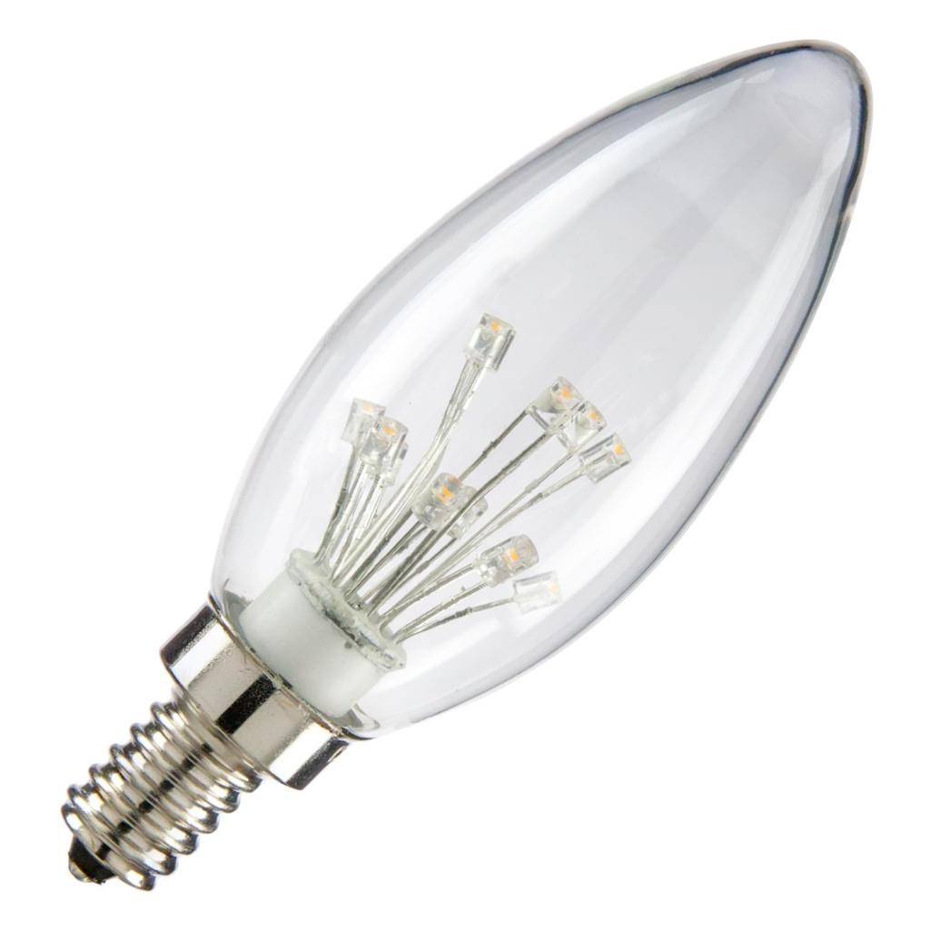 1 watt 120 volt C11 Candelabra Screw Base 2300K Warm White Clear Star Filament LED 1