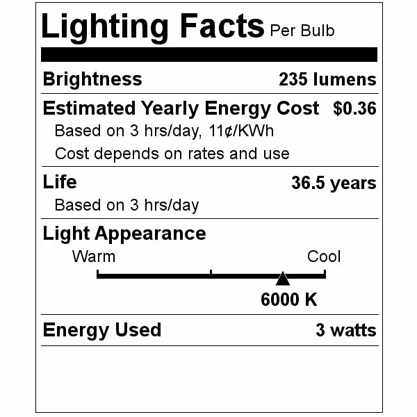 3 watt 110 volt S14 Medium Screw Base 6000K Frosted Yellow LED 2