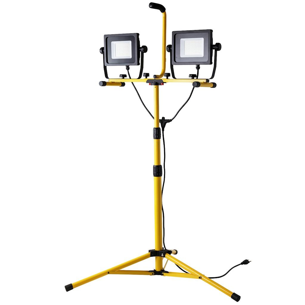 144 watt 120 volt 4,000K Cool White Yellow Dual Head LED Work Light with Tripod Stand 1