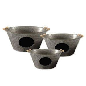 Silver Galvanized Chalkboard Oval Basket (Set of 3) 1