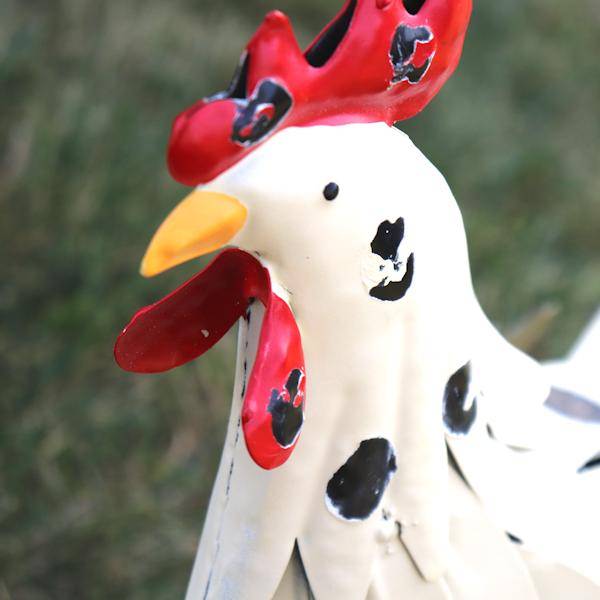16" White with Black Spots Rooster Decor 2